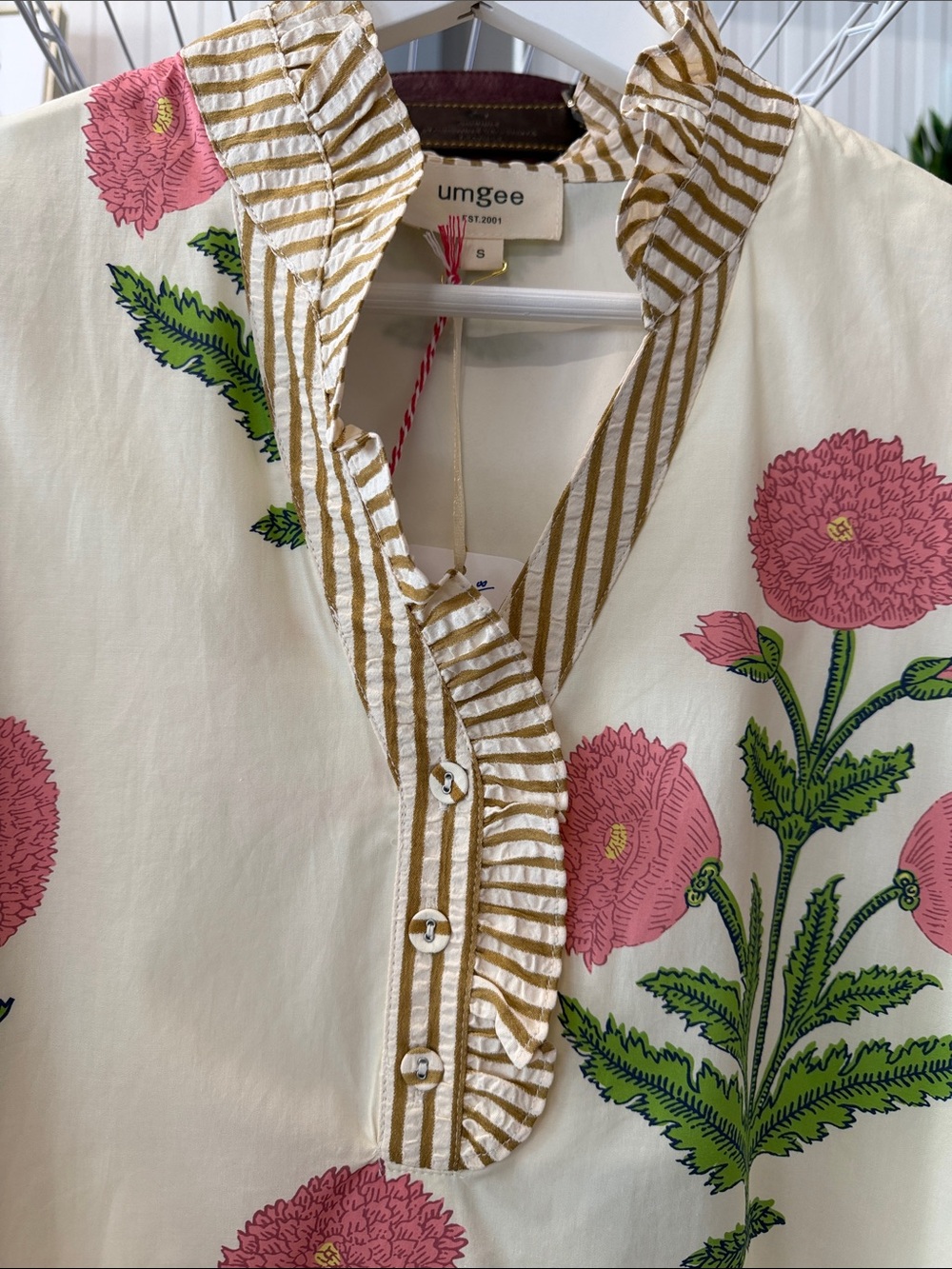 Umgee Cream Midi Dress with Pink & Green Floral Print - Picture 4 of 6